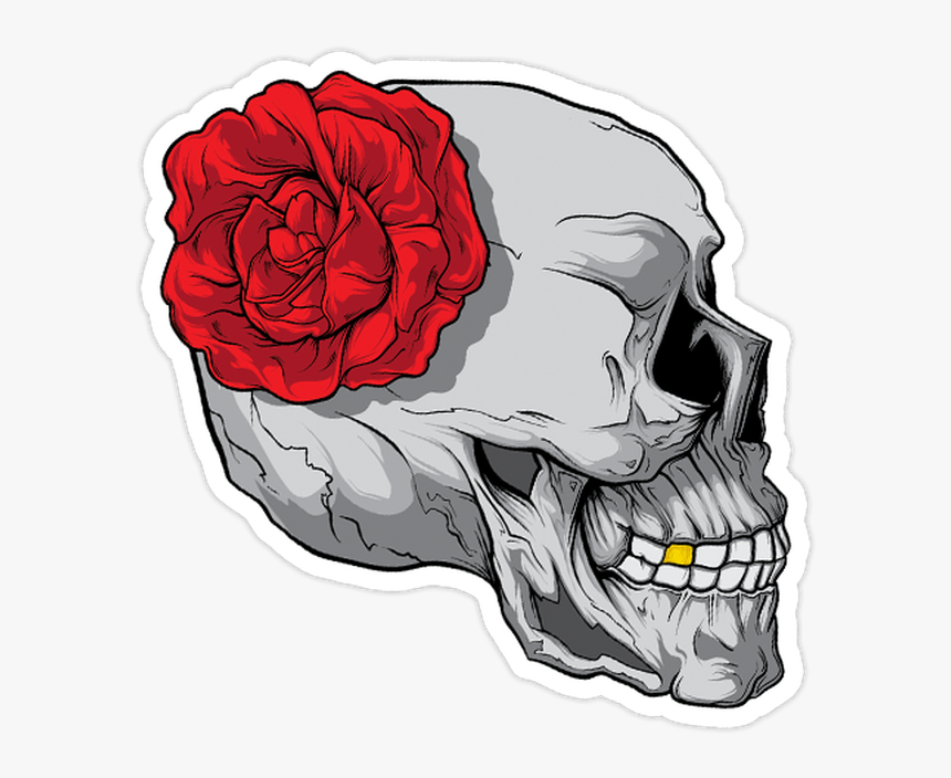 Skull And Rose Die Cut Sticker - Skull, HD Png Download