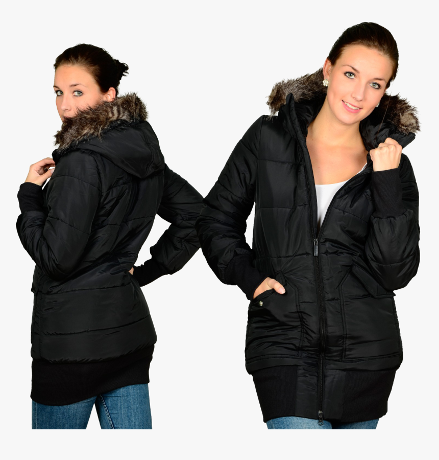 Black Winter Jacket For Women Png Free Download - Women Winter Png, Transparent Png