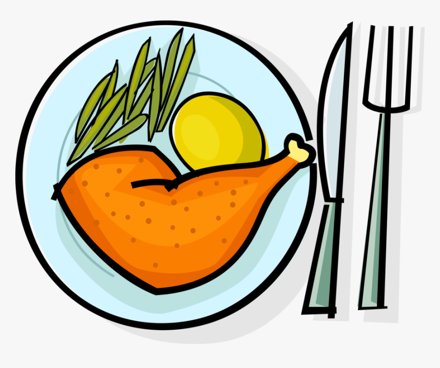 Vector Illustration Of Roast Chicken Leg With Potato - Roast Chicken Dinner Clipart, HD Png Download