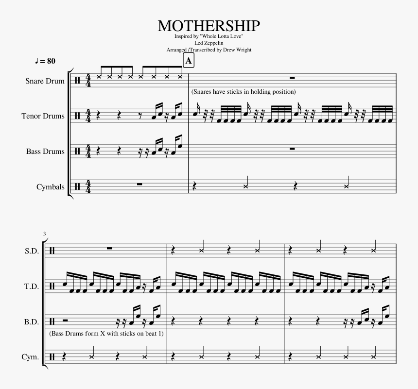 Whole Lotta Love Drums Pdf, HD Png Download