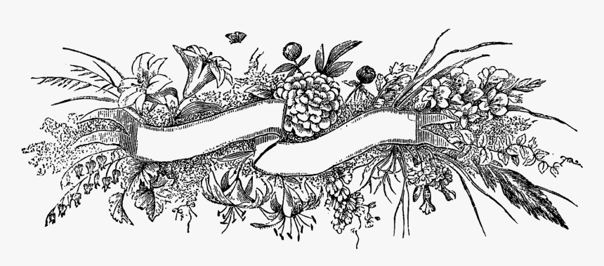 Digital Stamp Design Royalty Free Floral Banner - Black And White Flowers Vintage Png, Transparent Png