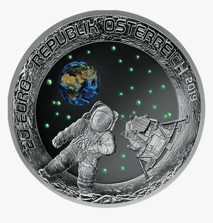 20 Euro Silver Coin Moon Landing 2019 Night View - 50 Jahre Mondlandung Münze, HD Png Download