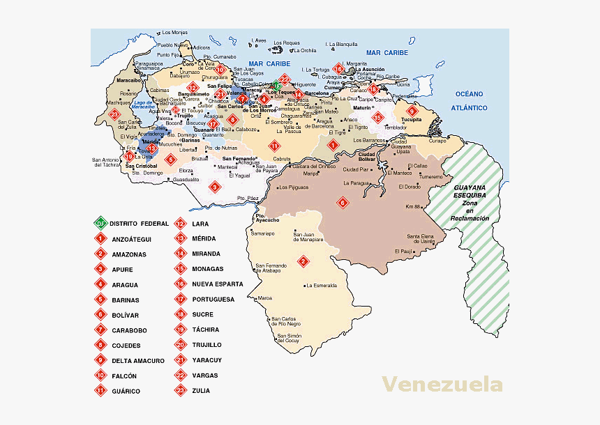Mapa De Los Estados Venezolanos, HD Png Download