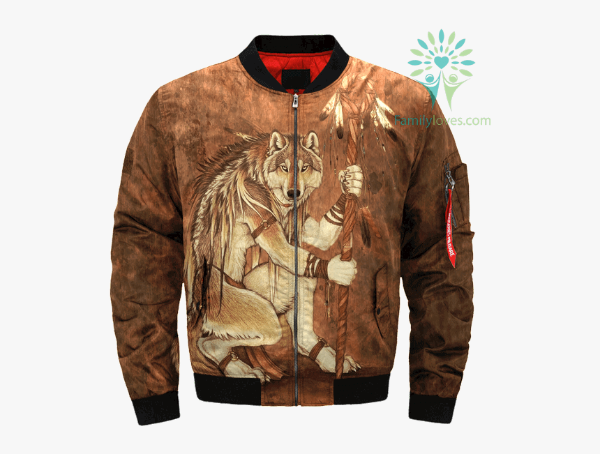 Tribal Native Anthro Wolf Wolves Over Print Bomber, HD Png Download