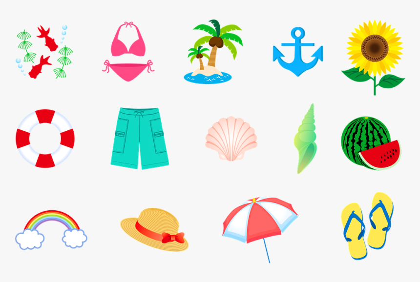Summer Swimsuit, Hat, Island, Rainbow, Seashell, HD Png Download