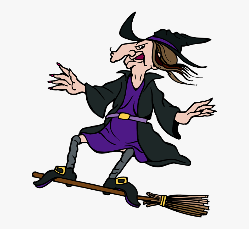 Transparent Witch Png - Clipart Of Witch On Broomstick, Png Download