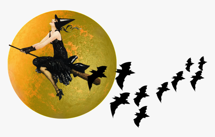 Transparent Halloween Border Clipart - Vintage Witch On Broom, HD Png Download