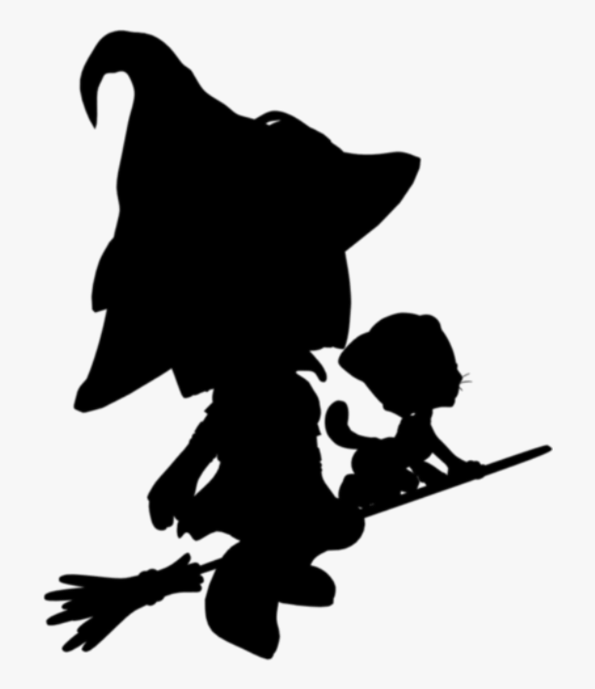 #silhouette #witch #broom #flyingwitch #cat #editedbyme - Illustration, HD Png Download
