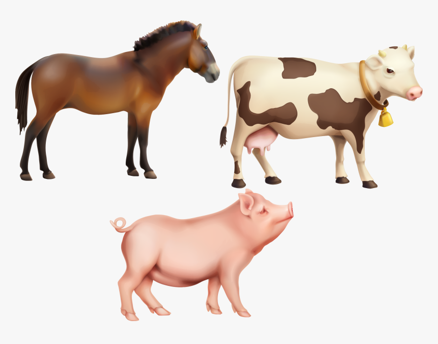 Cattle Horse Farm Clip Art - Cow And Horse Clipart, HD Png Download