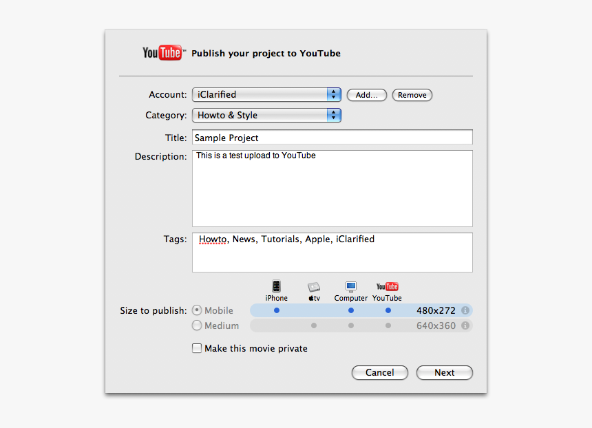 How To Publish An Imovie Project To Youtube - Imovie Export, HD Png Download