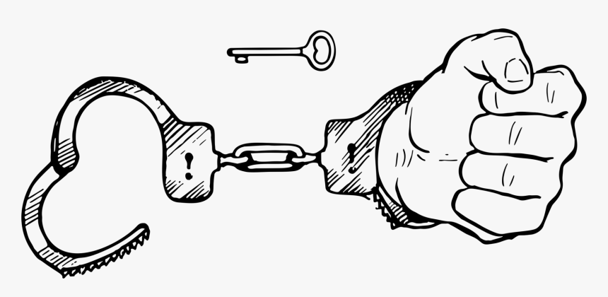 Line Art,coloring Book,blackandwhite - Handcuffs With Keys Drawing, HD Png Download