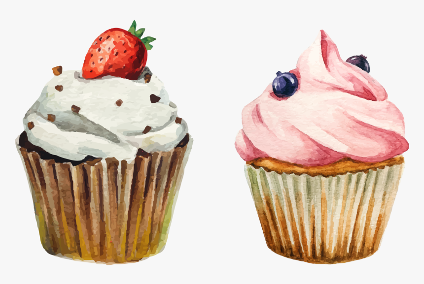 Vector Cupcakes Watercolor - Cupcake Watercolor Png, Transparent Png