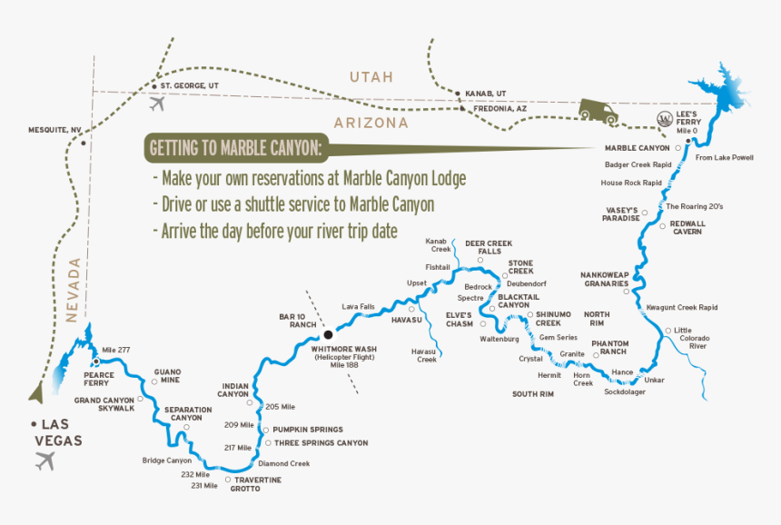 Map Of Driving To Marble Canyon - Grand Canyon Mile 232, HD Png Download
