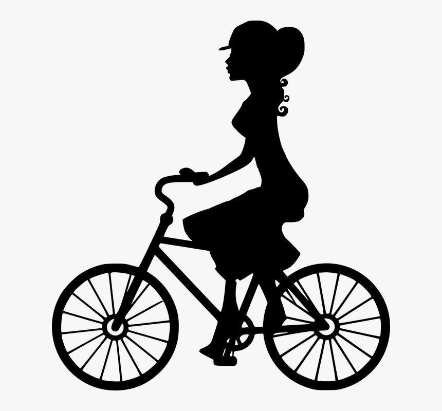 Silhouette, Wheel, Cyclist, Bike, Seated, Active, Woman - Girl On Bike Silhouette, HD Png Download
