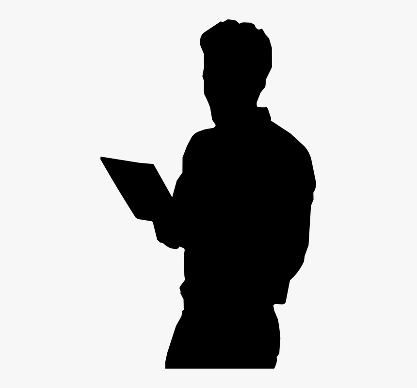 Man Holding Tablet Silhouette, HD Png Download
