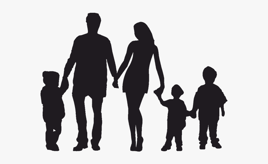 Extended Family Child Marriage Divorce - Family Of 5 Silhouette, HD Png Download