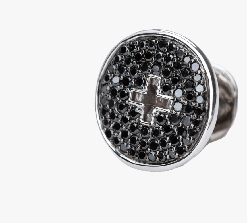 White Gold Button Black Diamonds - Titanium Ring, HD Png Download