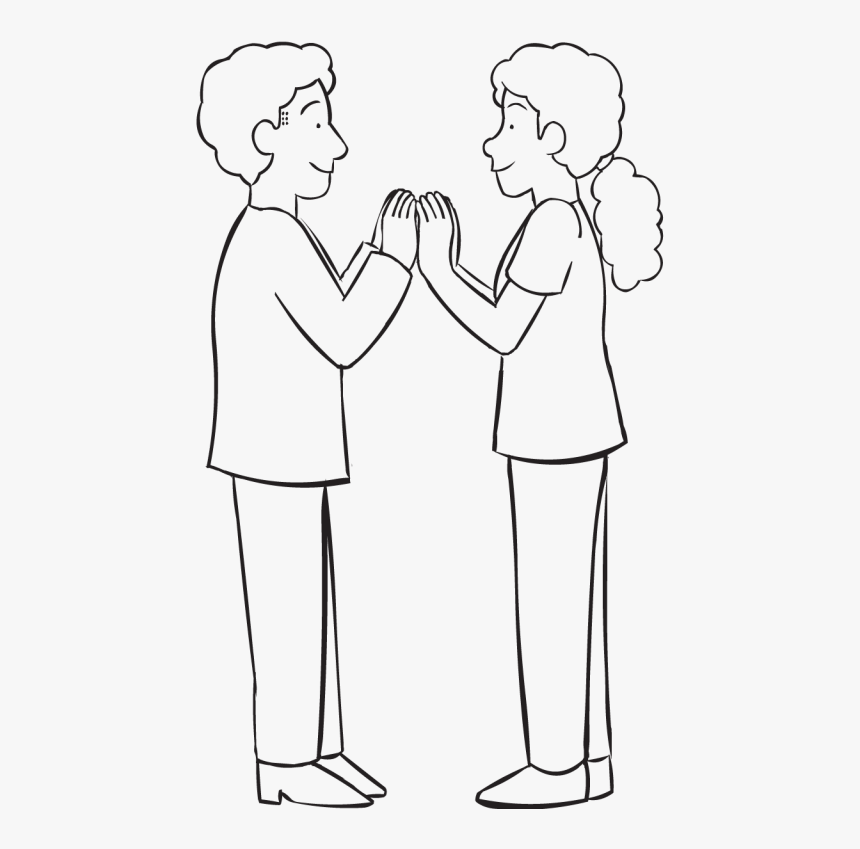 Two People Facing Each Other With Palms Touching, As - Line Art, HD Png Download