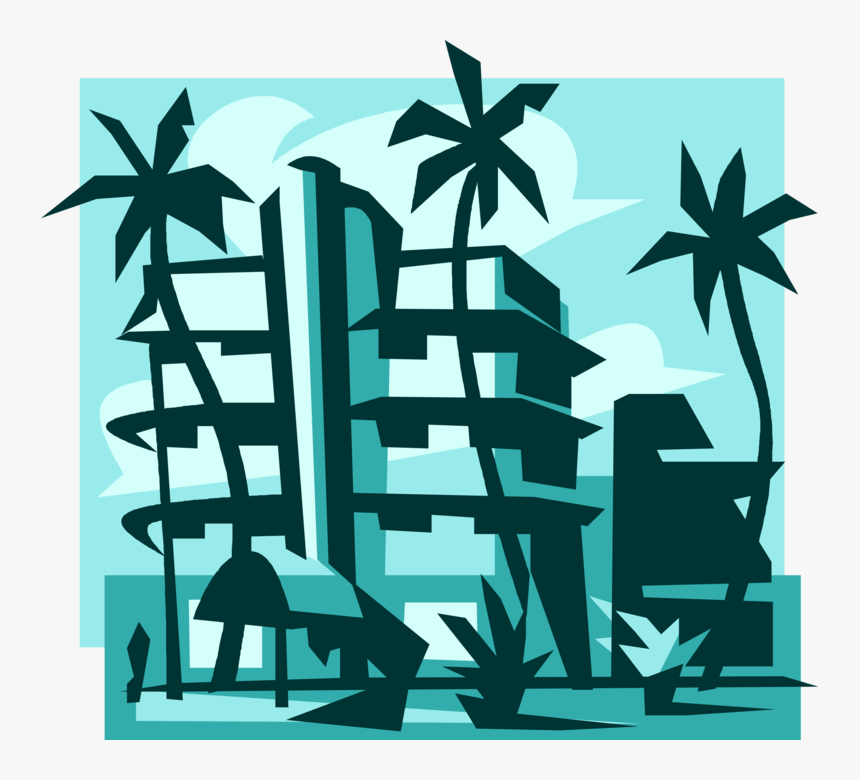Vector Illustration Of Miami Beach Resort Hotel With - Resort Clipart Black And White, HD Png Download