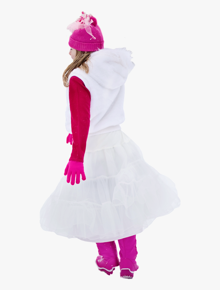 Young Girl,white Dress,pink,hot Pink,walking,winter,free - Girl, HD Png Download