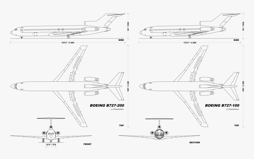 File - B727familyv1 - 0 - Avion Medidas, HD Png Download