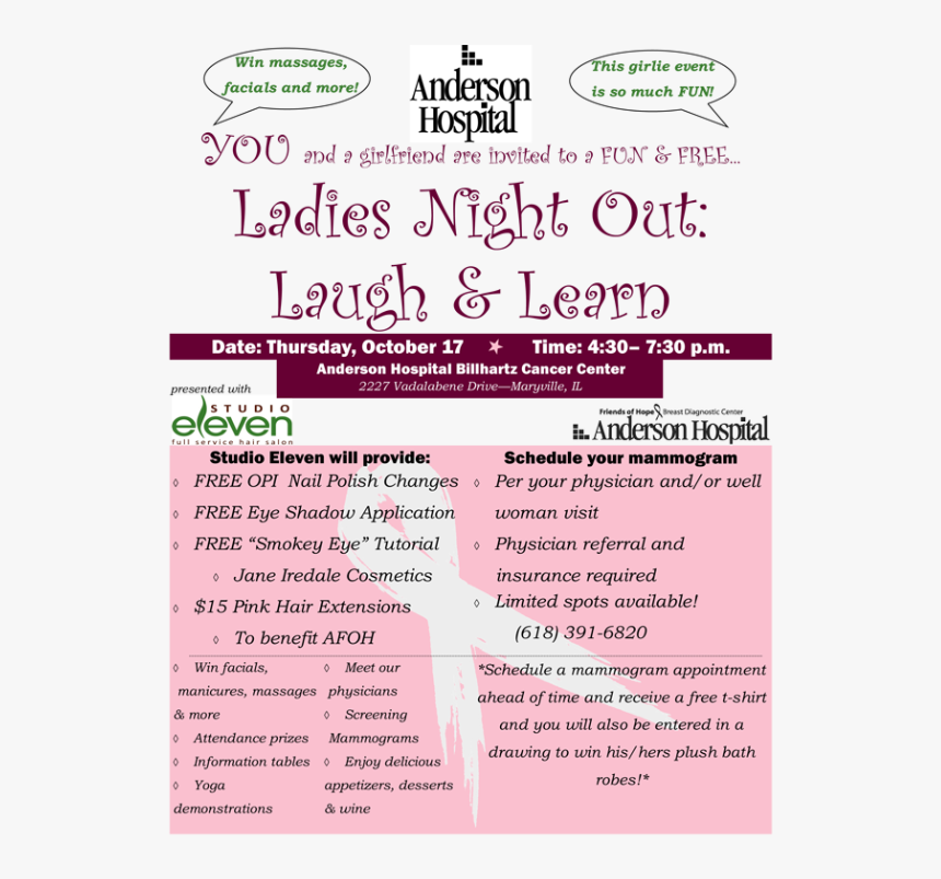 Join Us For Ladies Night Out At Anderson Hospital Billhartz - Menina Bar, HD Png Download