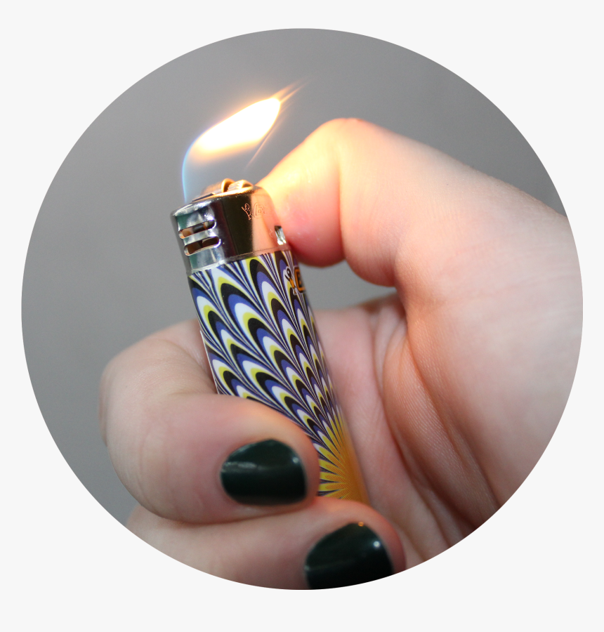 A Pale Hand With Dark Green Nail Polish Is Flicking - Flame, HD Png Download