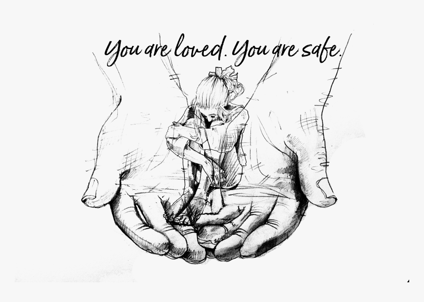 Girl In Hands Png Revised With Text - Line Art, Transparent Png