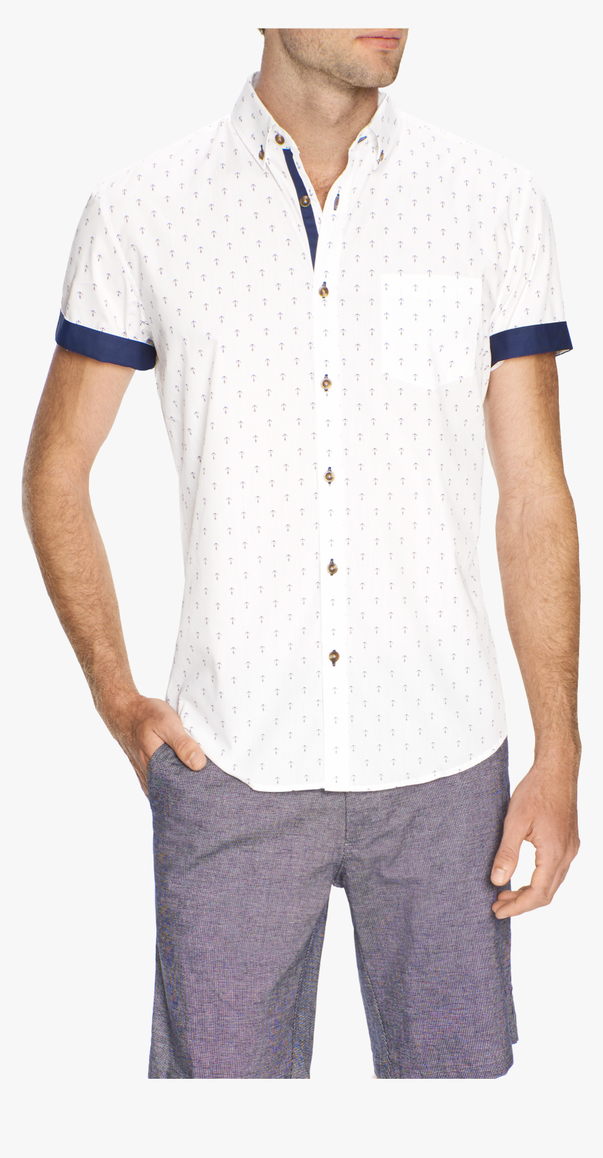 White Anchor Print Shirt - Polo Shirt, HD Png Download