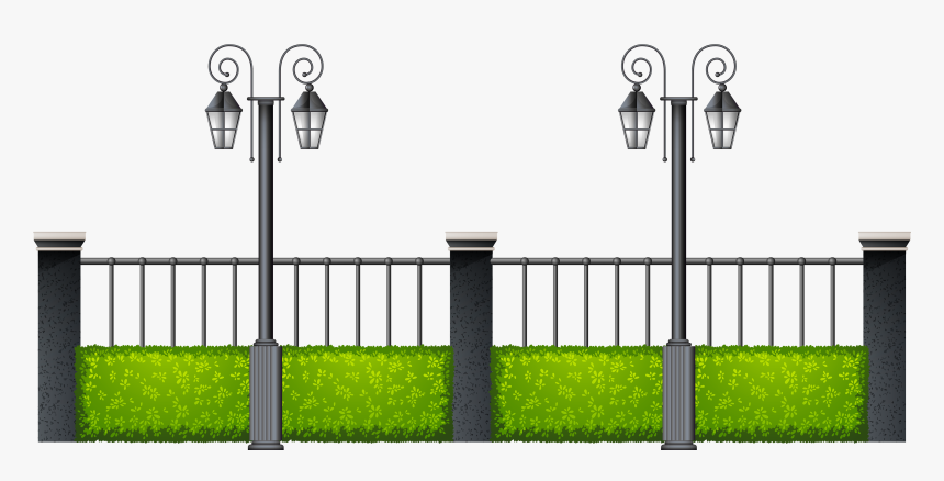 Metal Fence With Streetlights Png Clipart - Metal Fence Clipart, Transparent Png