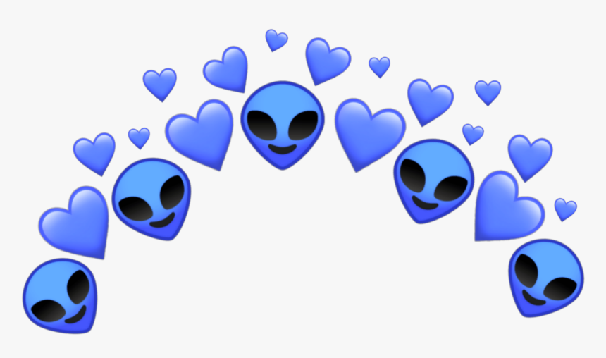 Alien Tumblr Blue Et Emoji Heart Crown Cute Feature - Transparent Blue Heart Crown, HD Png Download