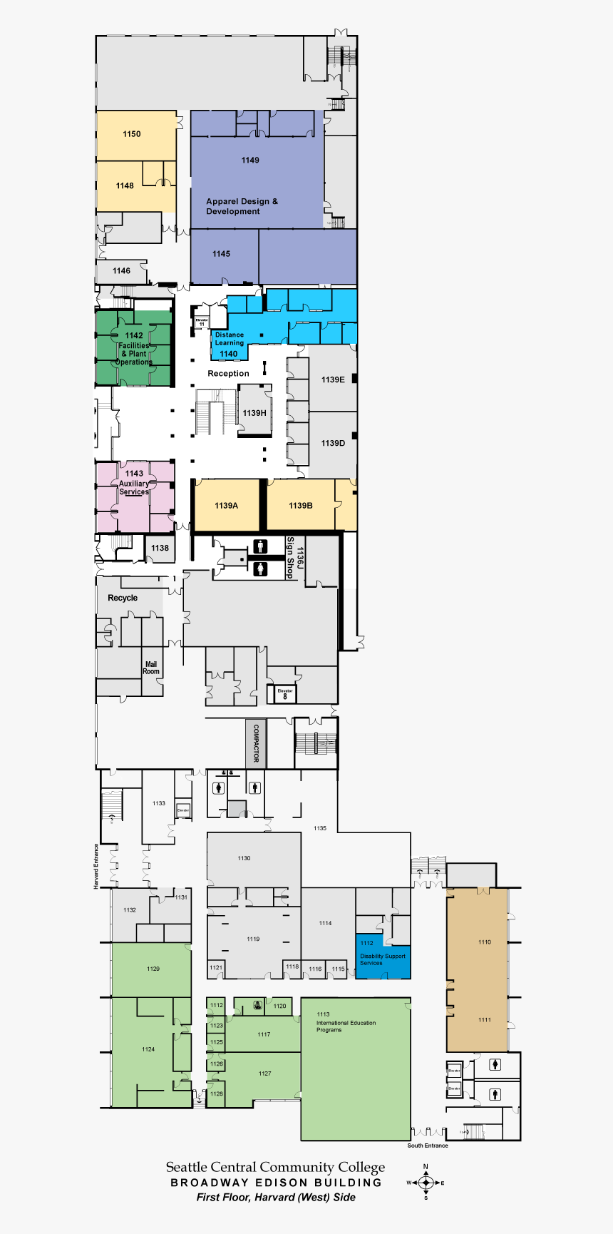 Be 1st Floor West - Seattle Central College Map, HD Png Download