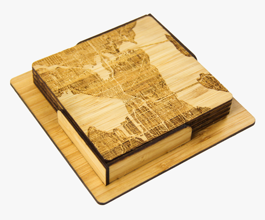 Seattle Map Engraved Bamboo Coaster Set 
 Class Lazyload - Plywood, HD Png Download