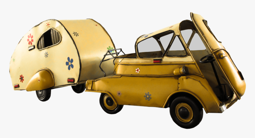 Vintage Small Car With Camper Side View - Nostalgie Caravan, HD Png Download