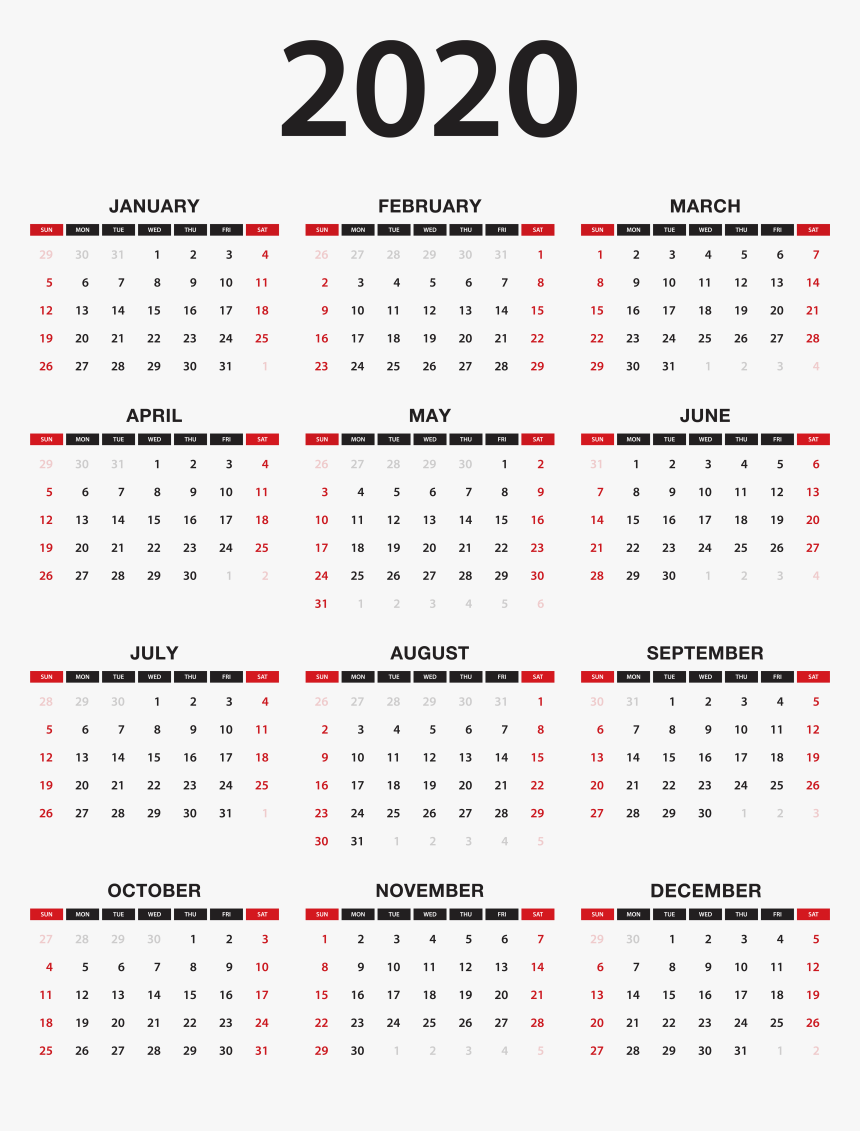 2020 Calendar Transparent Png Clip Art, Png Download