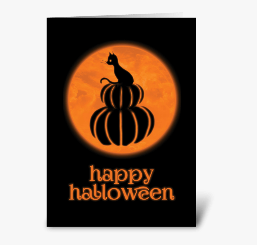 Happy Halloween Cat & Pumpkin Card Greeting Card - Halloween Greeting Cards, HD Png Download