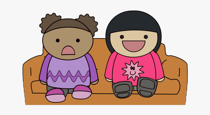 Free Two Kids Watching Tv Clip Art - Girl Watching Tv Clipart Png, Transparent Png