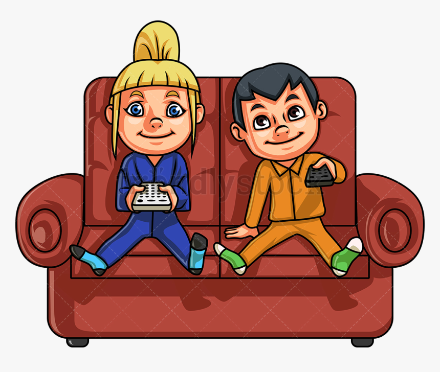 Tv Brother And Sister Watching Vector Cartoon Clipart - Brother And Sister Animated, HD Png Download