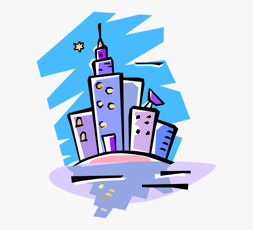 Vector Illustration Of Office Building With Satellite, HD Png Download