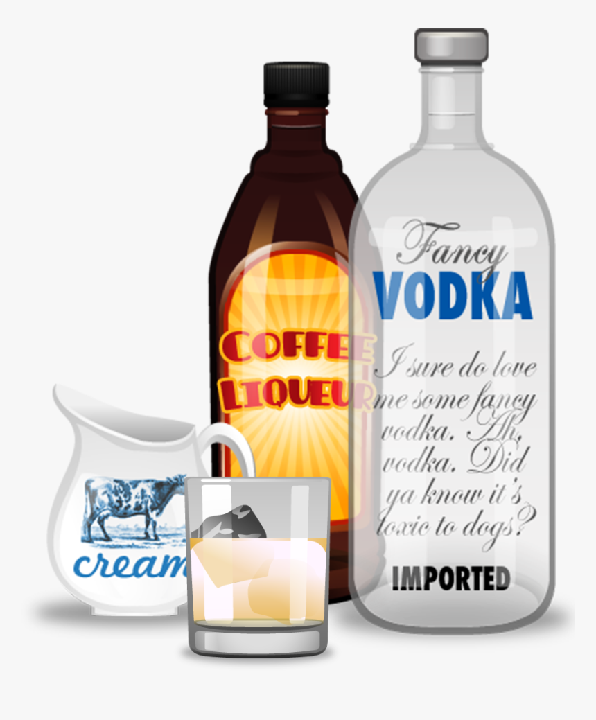 White Russian Cocktail Ingredients - Glass Bottle, HD Png Download
