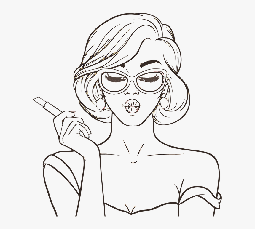 Silhouette Lipstick Woman Pop Art Beautiful Retro - Pop Art Line Art, HD Png Download