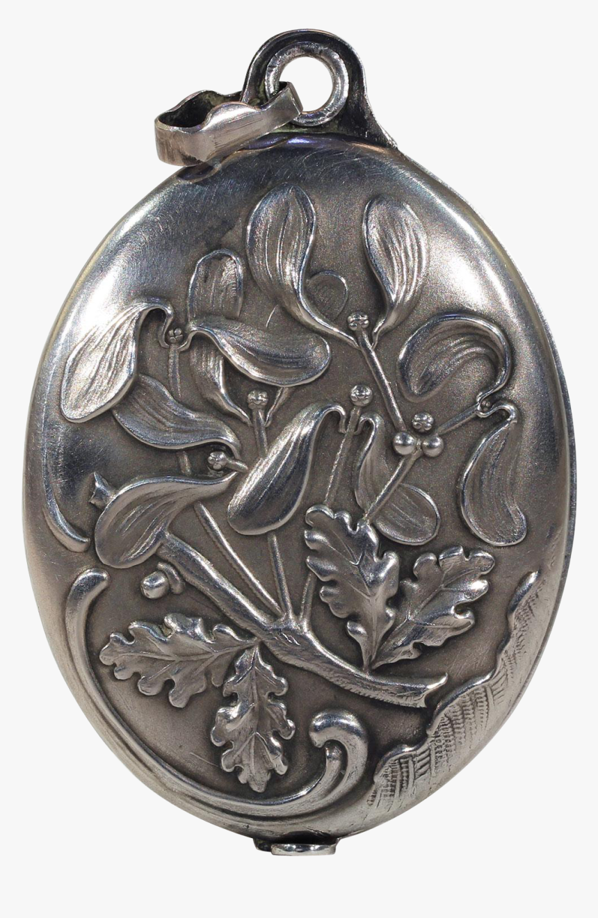 Antique French Silver Slide Locket Pendant Oak Mirror - Victorian Antique Mirror Pendant, HD Png Download