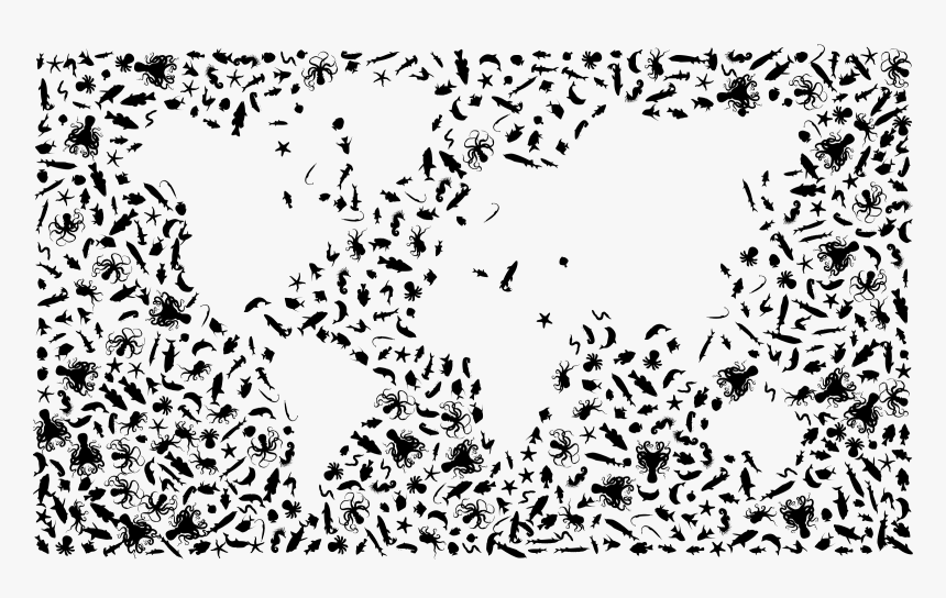 Marine Animals World Map Without Ocean Clip Arts - Marine Life World Map, HD Png Download