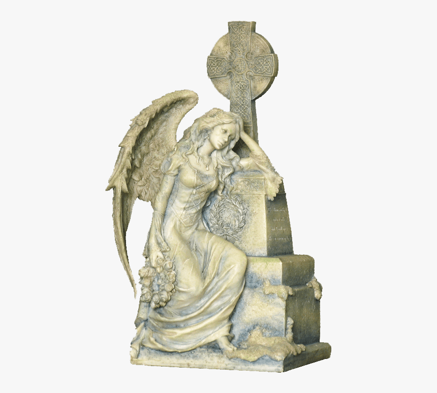 Weeping Angel Sitting By A Grave Statue - Gothic Statue Png, Transparent Png