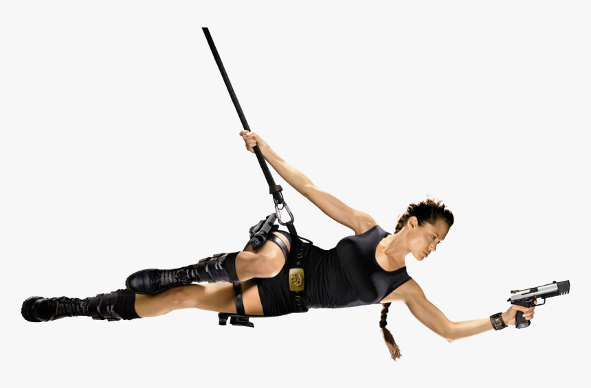 Angelina Jolie - Lara Croft Swinging On Rope, HD Png Download