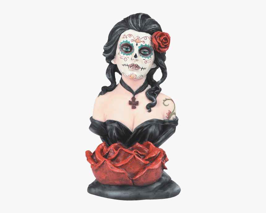 Sugar Skull Bust With Rose Candleholder - Bust, HD Png Download