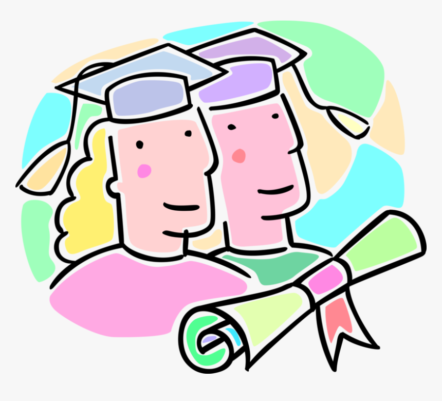 Vector Illustration Of School Graduates With Mortarboard, HD Png Download