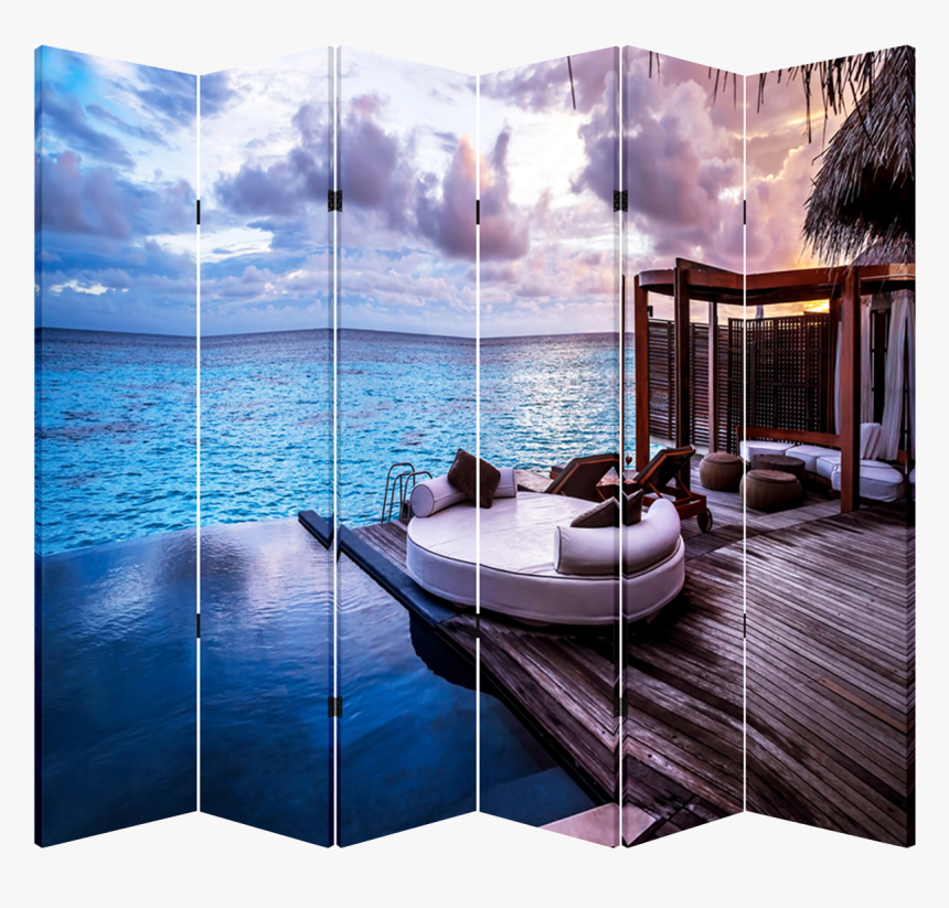6 Panel Folding Screen Canvas Room Divider- Ocean Balcony - Samsung 670 Hg65nj670uf 65, HD Png Download