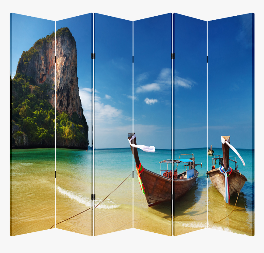 6 Panel Folding Screen Canvas Room Divider- Canoes - Bangalore To Andaman Trip, HD Png Download