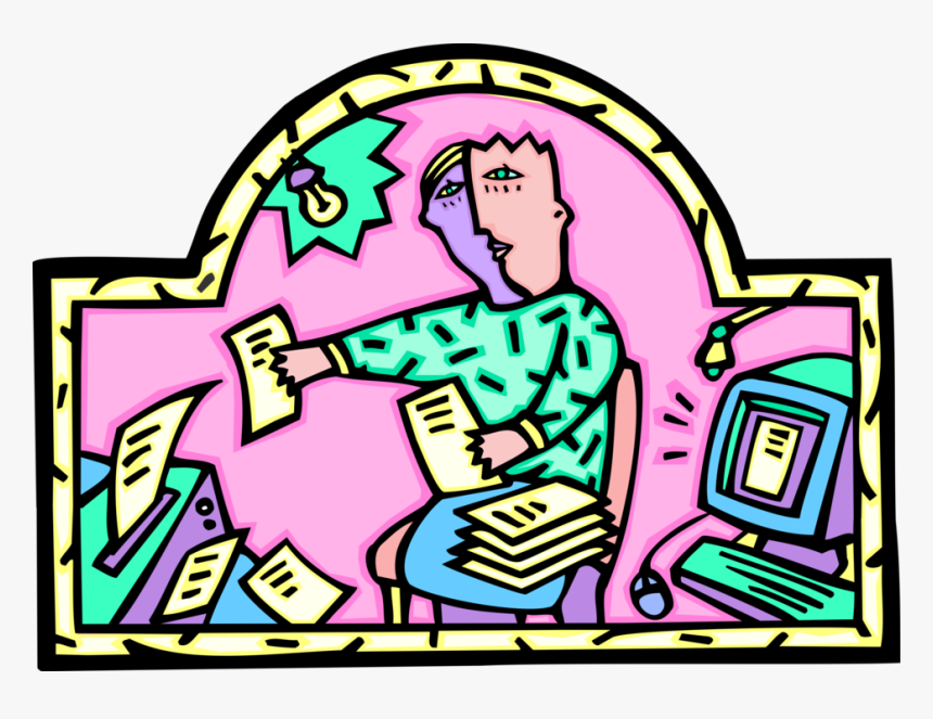 Vector Illustration Of Multitasking Office Worker Printing, HD Png Download